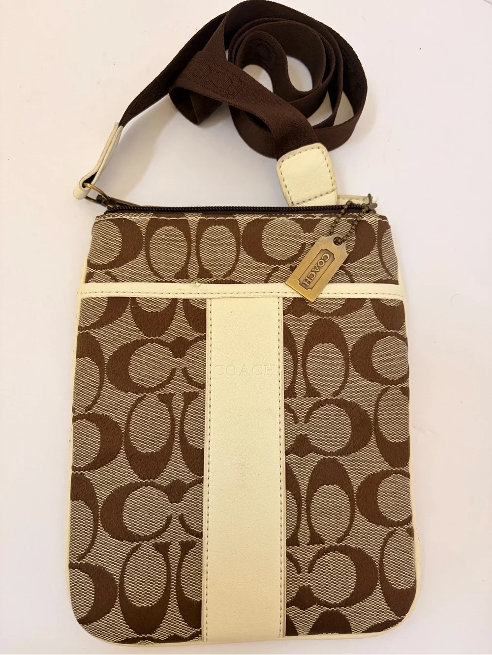 COACH Brown Signature Canvas Crossbody with Cream Trim